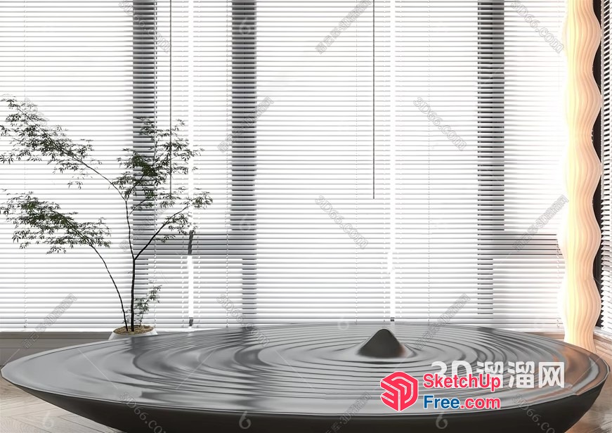 Minimalist Japanese Style Interior With Water Feature And Plant 3D SketchUp File