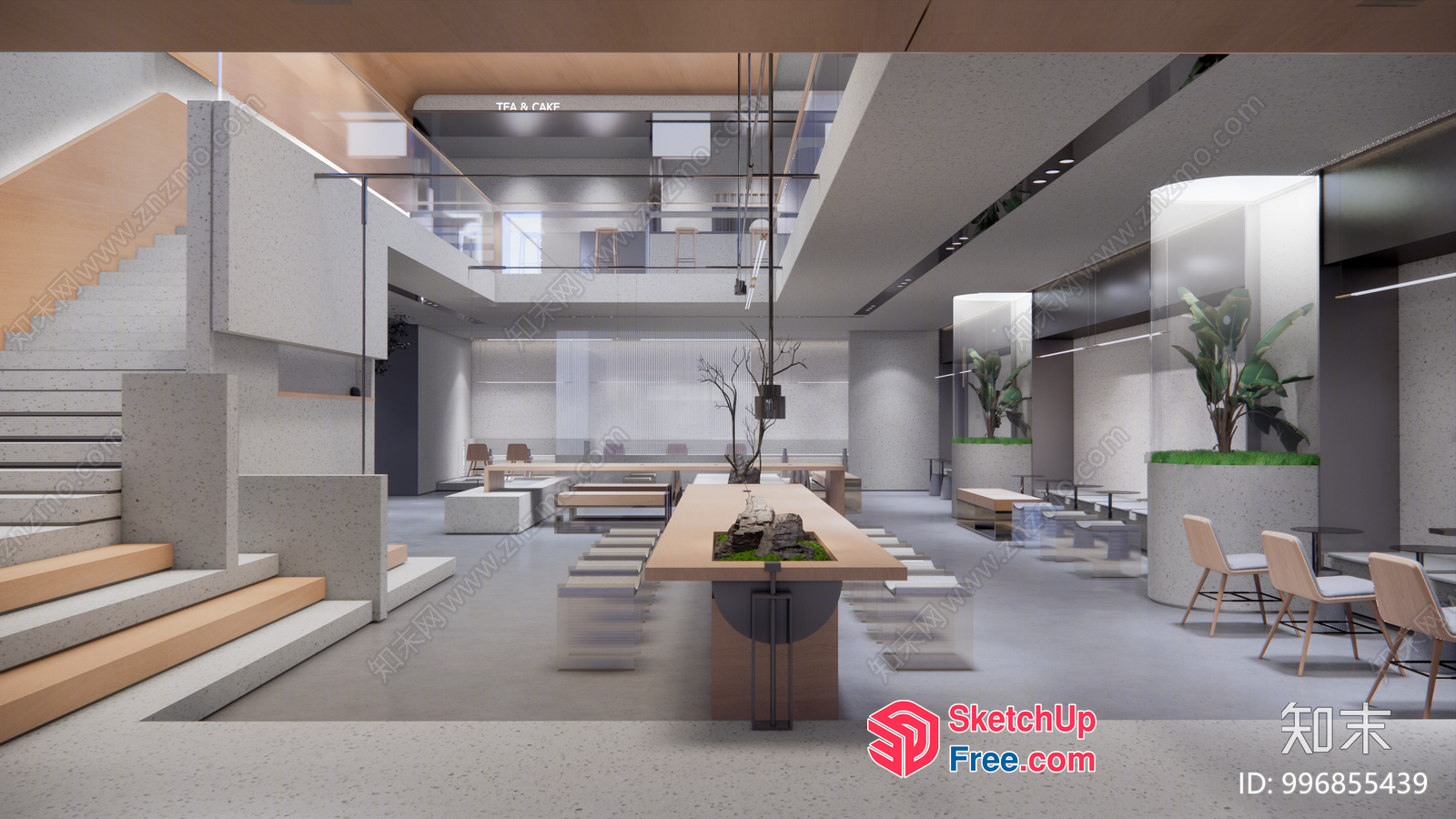 Modern Minimalist Interior With Stairs And Planters 3D SketchUp File