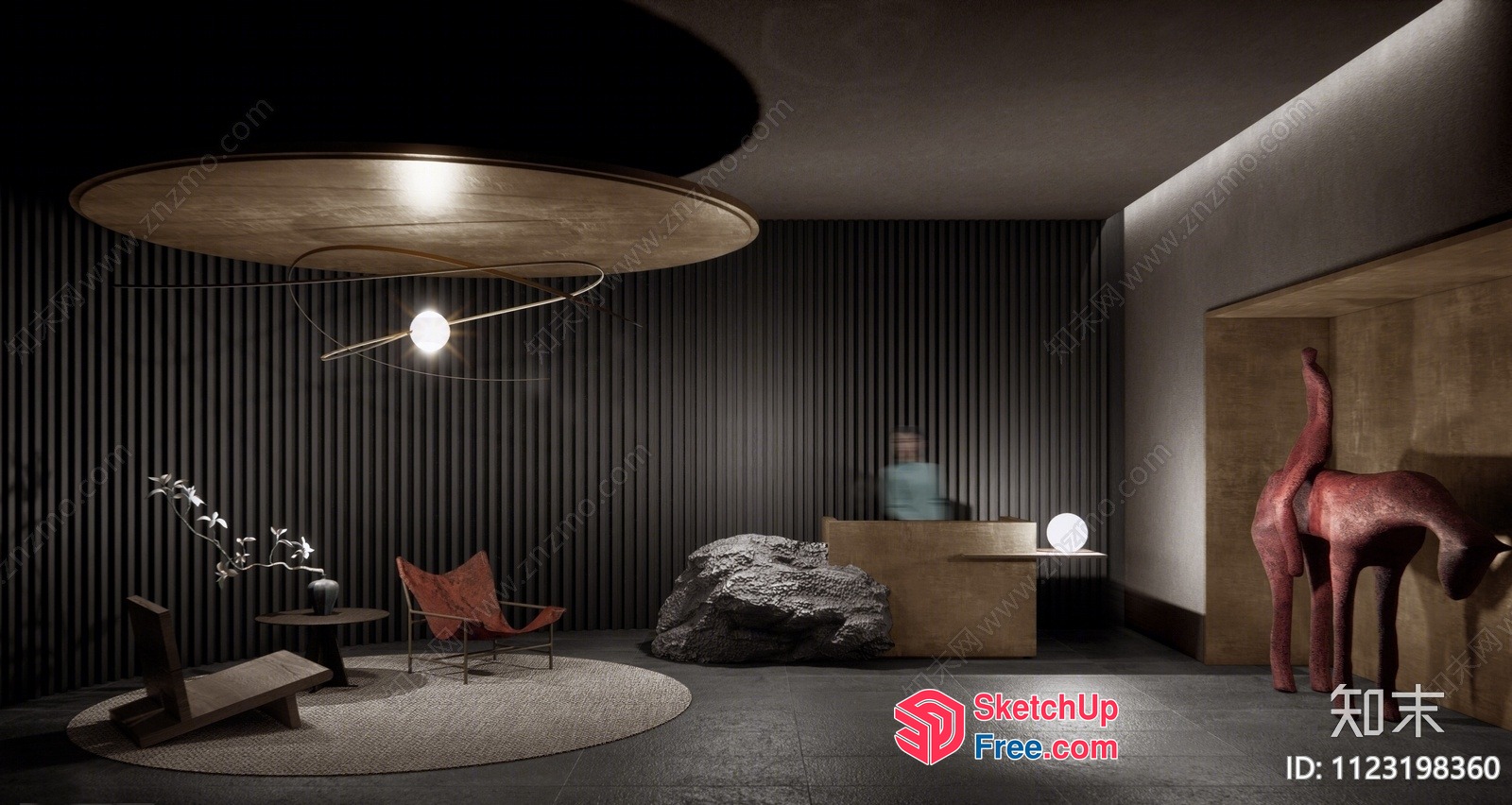 Minimalist Modern Design Office With Unique Ceiling Light 3D SketchUp File