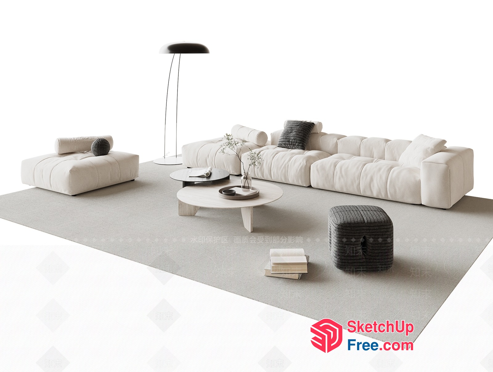 Minimalist White And Gray Living Room Interior 3D SketchUp File