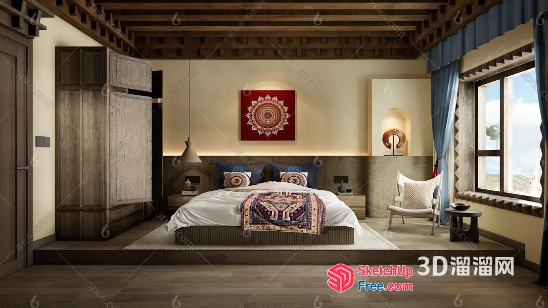 Exquisite Mediterranean Bedroom With Vibrant Decor 3D SketchUp File