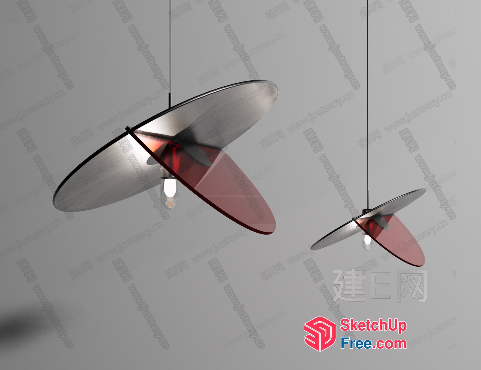Modern Hanging Light Fixtures With Red And Silver Shades 3D SketchUp File