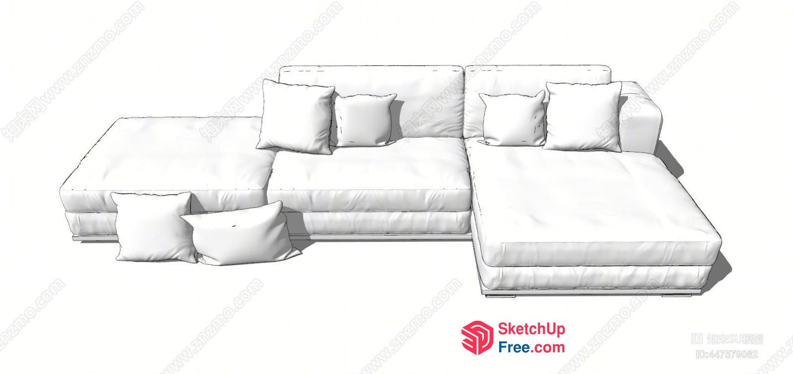 White Sectional Sofa With Pillows 3D SketchUp File