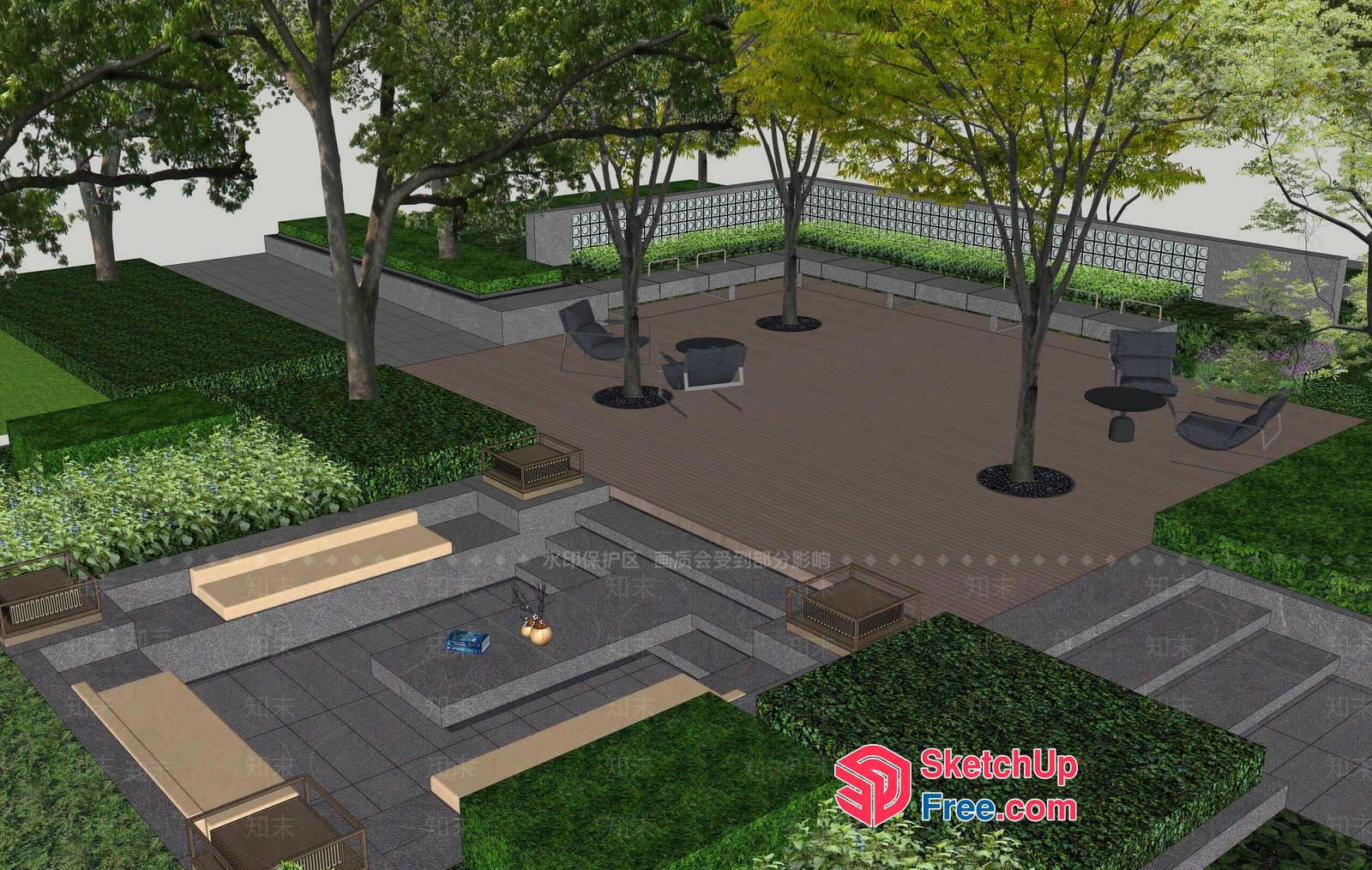 Modern Outdoor Patio With Fire Pit And Seating 3D SketchUp File