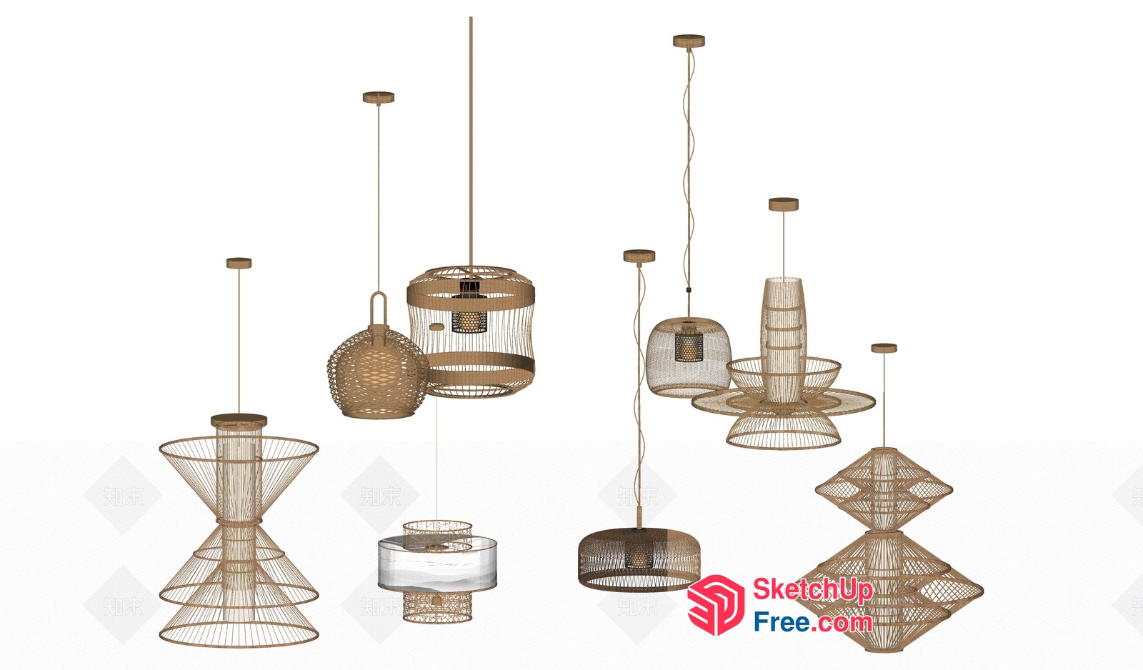 Modern Rattan Light Fixtures Collection 3D SketchUp File