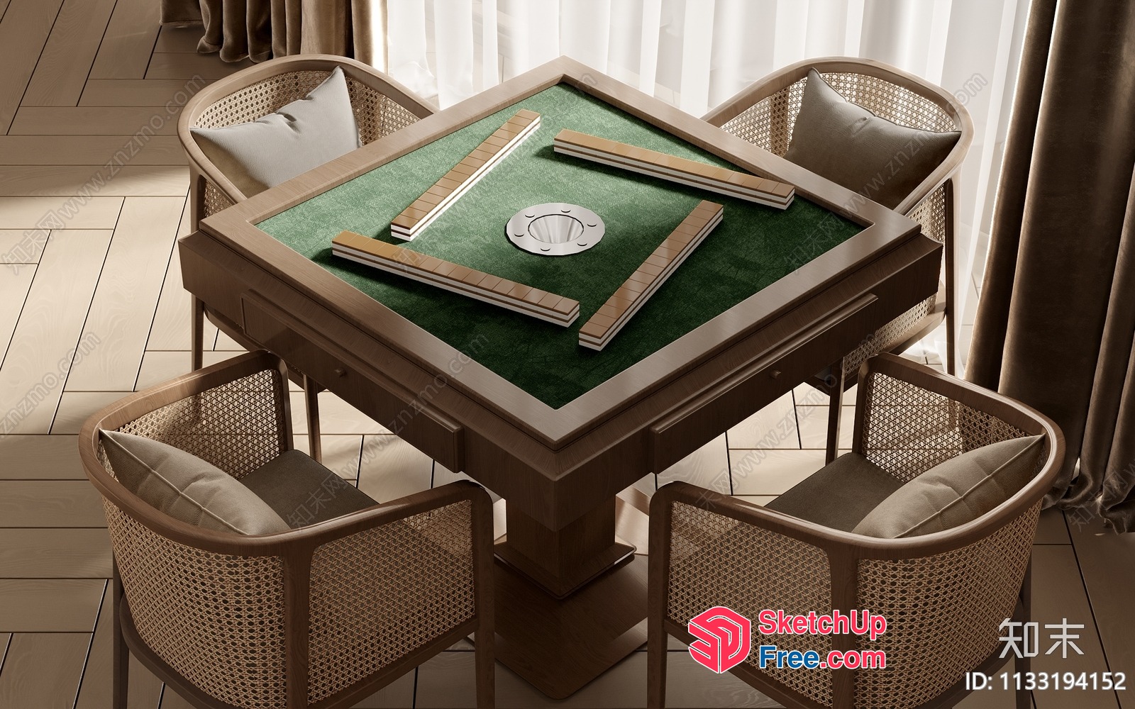 Table With Green Surface And Wooden Frame 3D SketchUp File