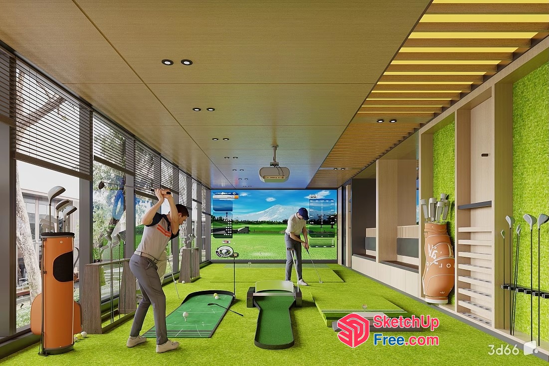 Golf-Themed Indoor Putting Green And Lounge Area 3D SketchUp File
