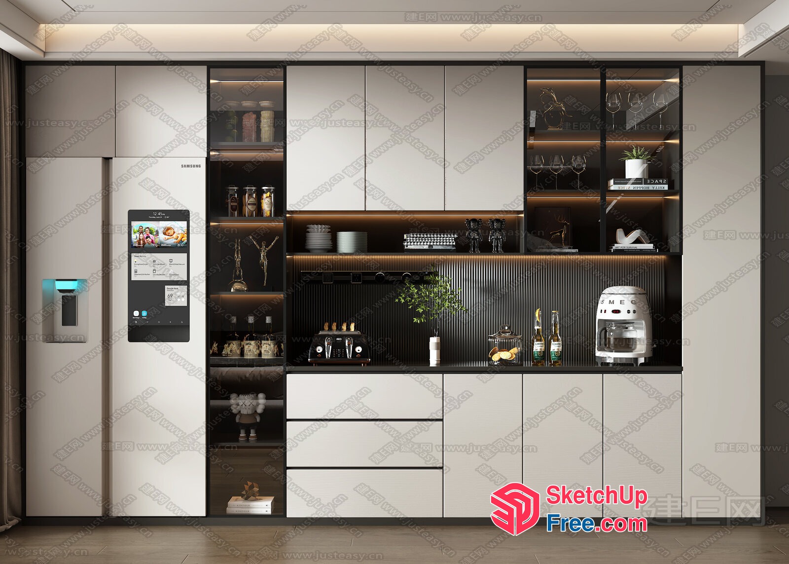 Modern Kitchen With Integrated Appliances And Storage 3D SketchUp File