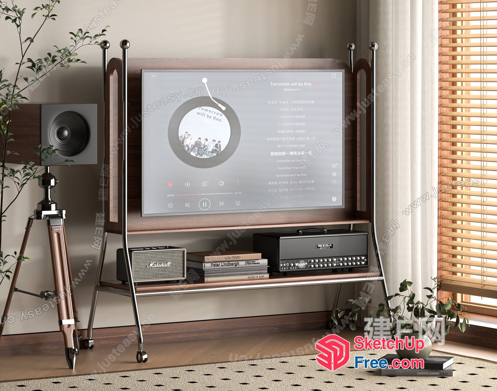 Vintage Modern Living Room With Retro Tv And Decorative Shelf 3D SketchUp File