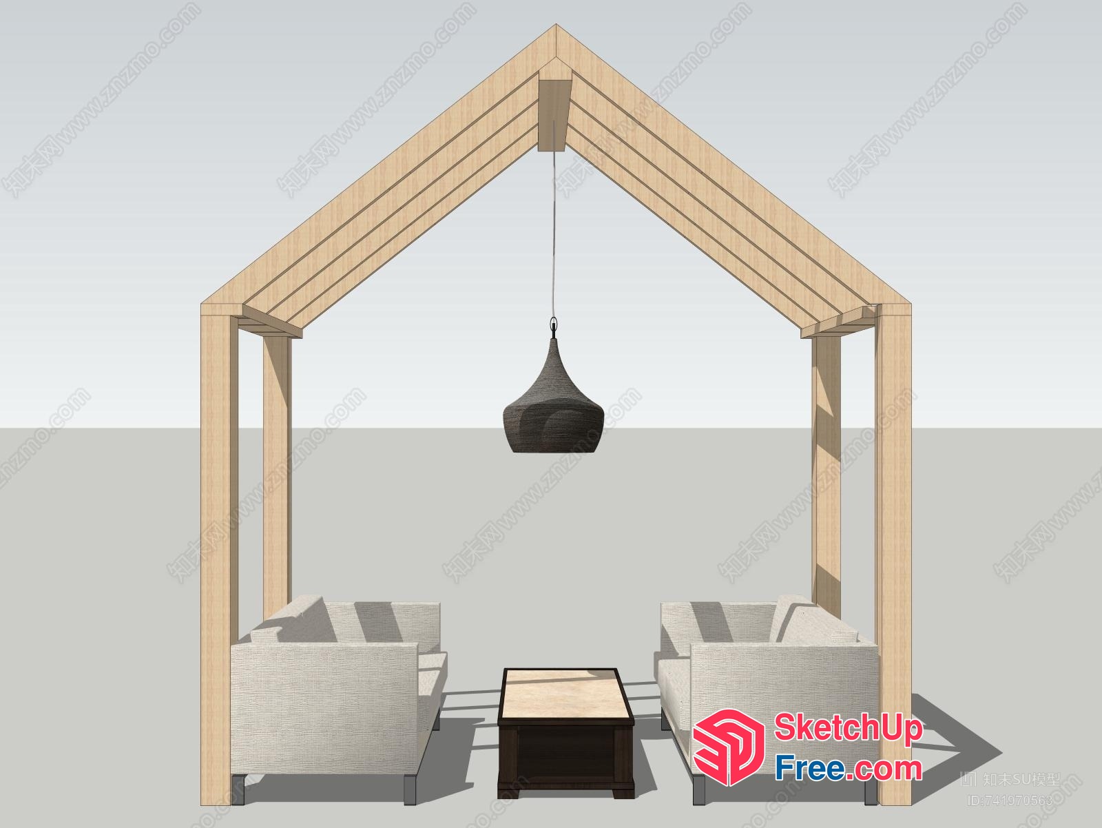Outdoor Seating Area With Arched Roof And Hanging Light 3D SketchUp File