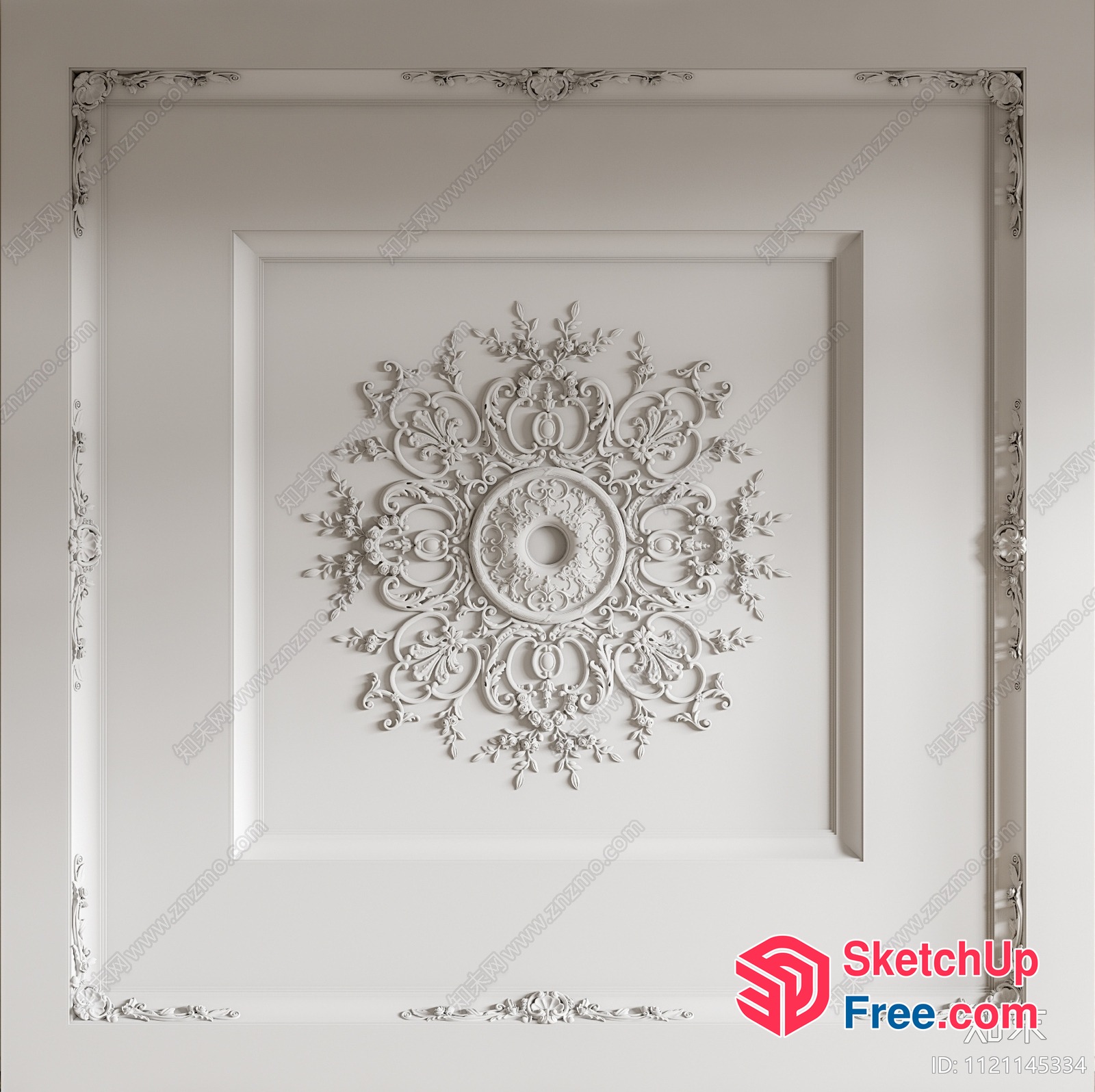 Ornate White Ceiling Detail 3D SketchUp File