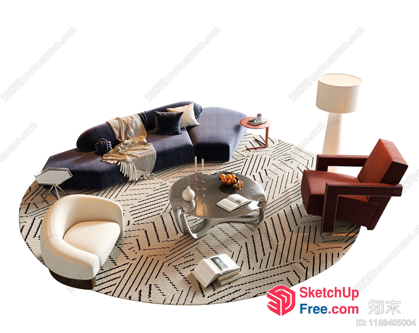 Modern Living Room With Creamy Style Sofa And Patterned Rug 3D SketchUp File