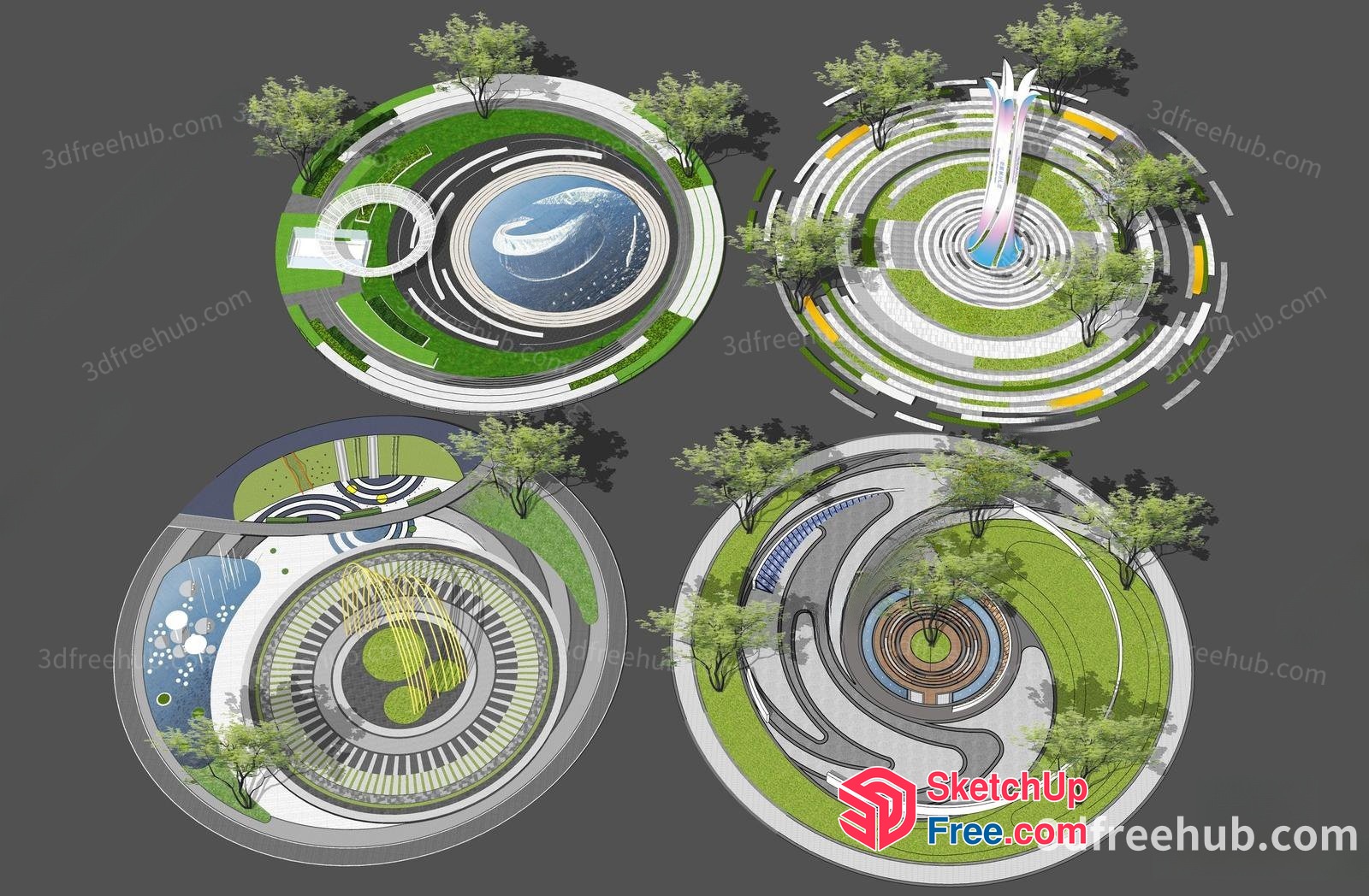Futuristic Circular Park Design 3D SketchUp File