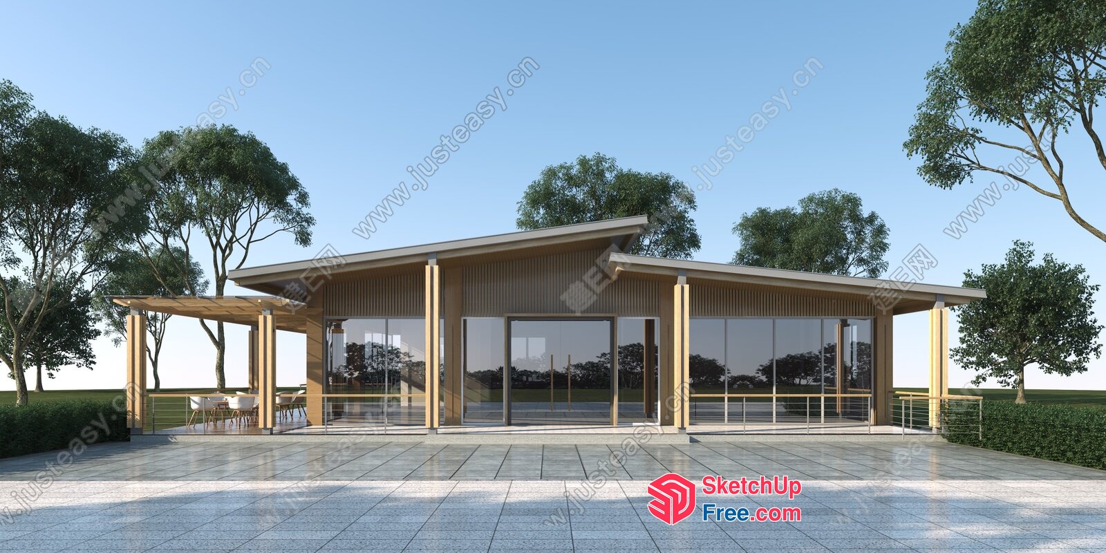 Modern Glass Curtain Wall Villa Exterior 3D SketchUp File