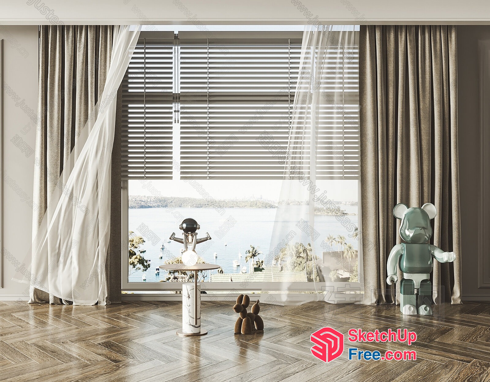 Modern Interior With Lake View And Decorative Figures 3D SketchUp File