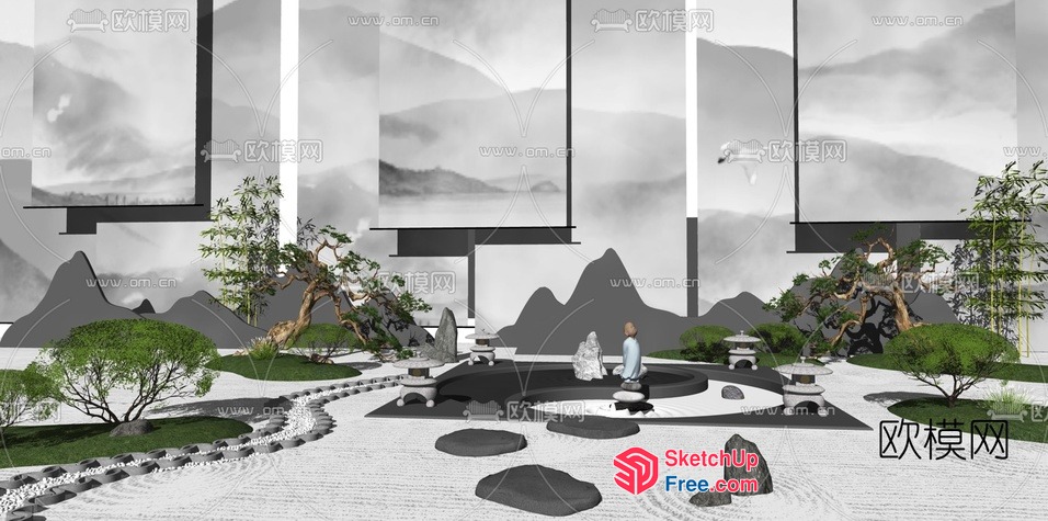 Serene Japanese-Inspired Courtyard 3D SketchUp File