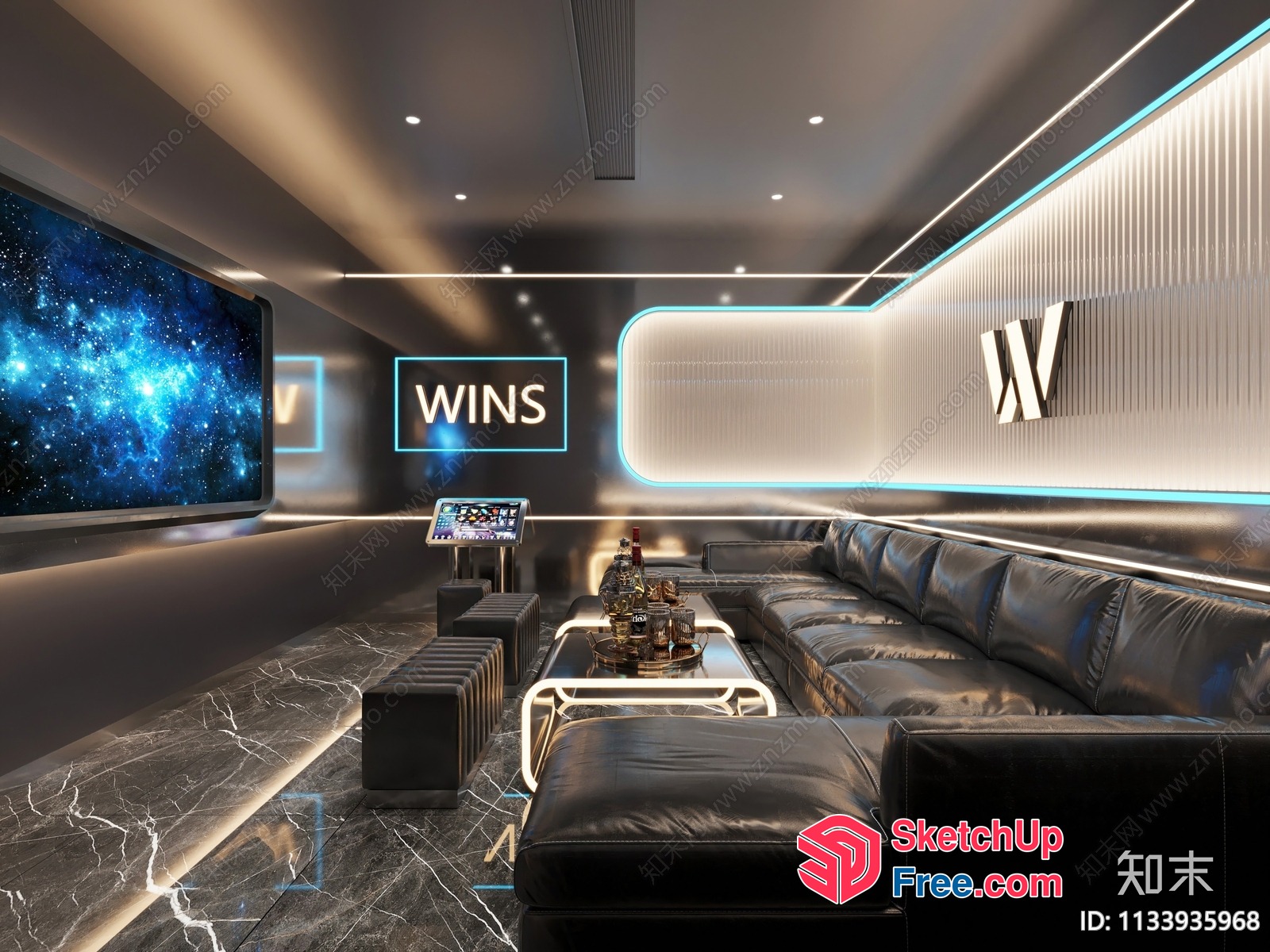 Modern Entertainment Room With Led Lighting And Comfortable Seating 3D SketchUp File