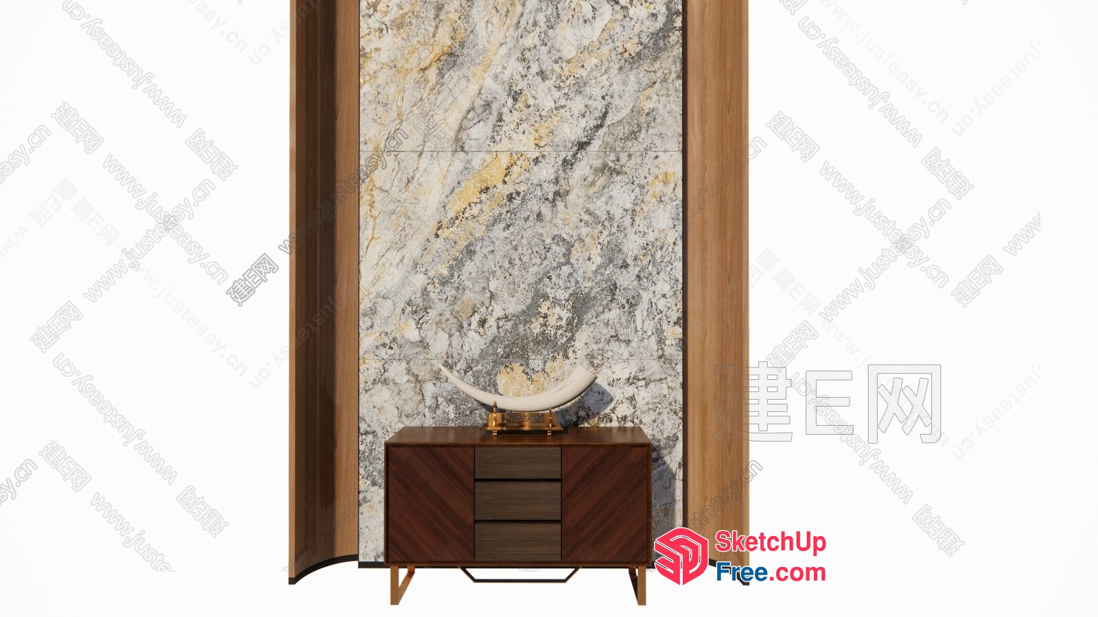 Marble And Wood Sideboard With Decorative Horn 3D SketchUp File