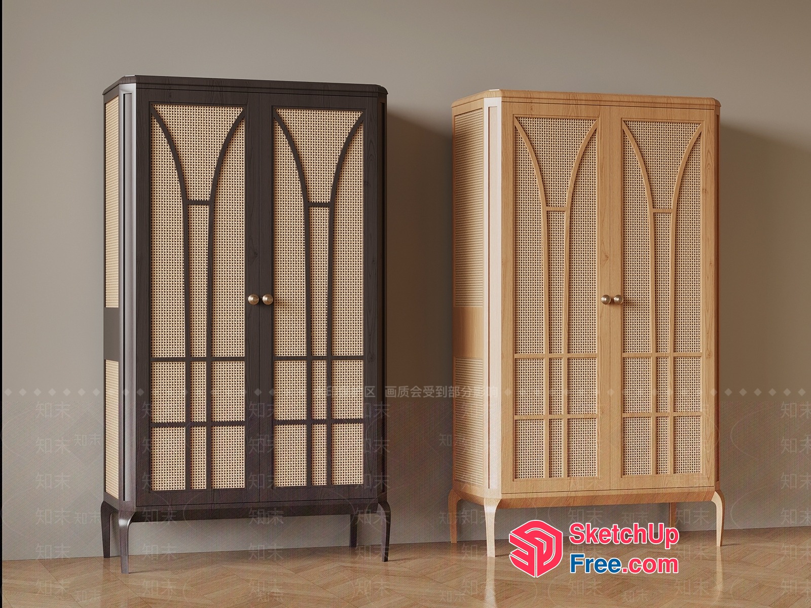 Ornate Rattan And Wood Wardrobes 3D SketchUp File