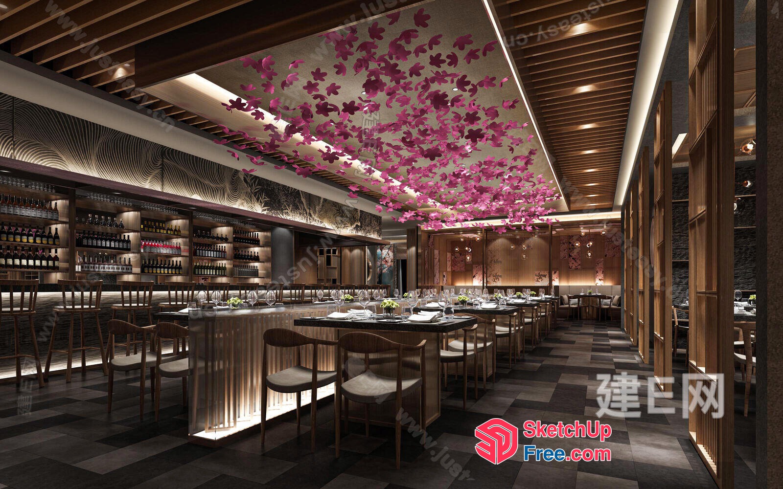 Elegant And Sophisticated Modern Japanese Restaurant Interior 3D SketchUp File