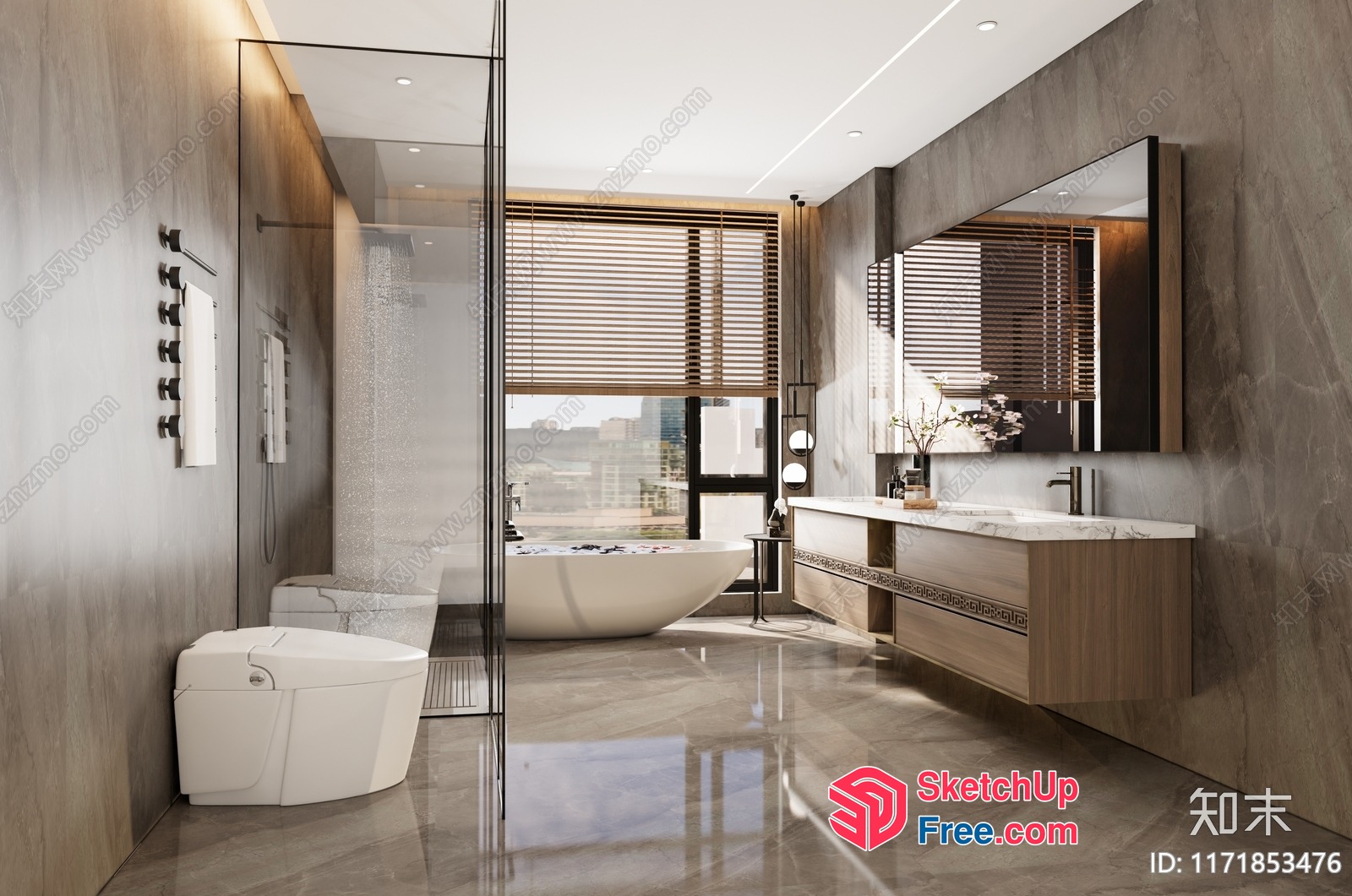Modern Bathroom With Sleek White Fixtures And Natural Stone Accents 3D SketchUp File