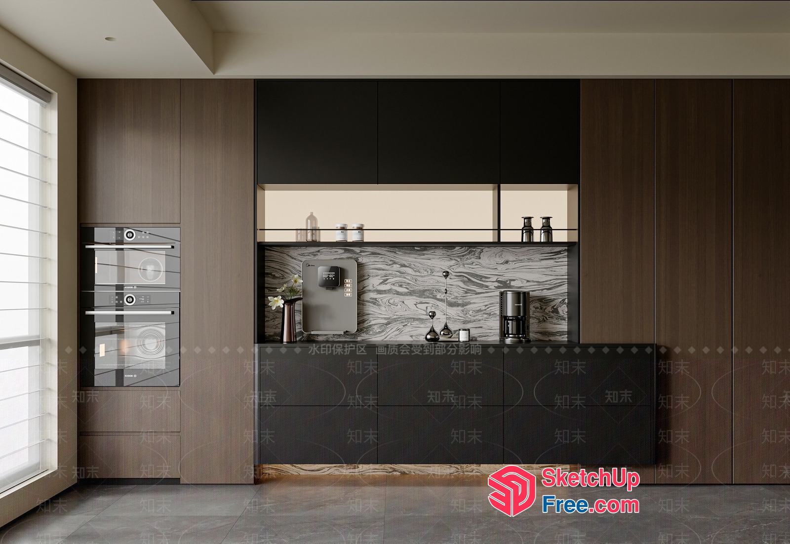 Modern Kitchen With Sleek Appliances And Marble Backsplash 3D SketchUp File