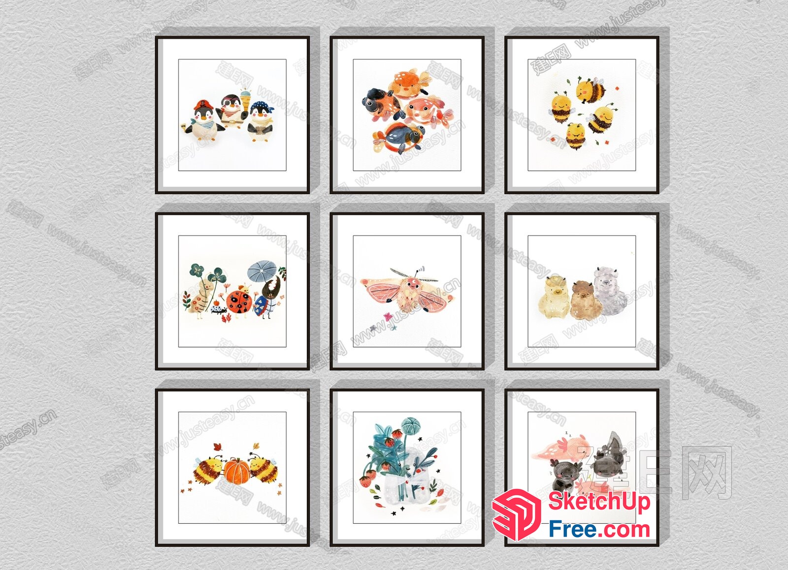 Framed Animal And Food Illustrations 3D SketchUp File