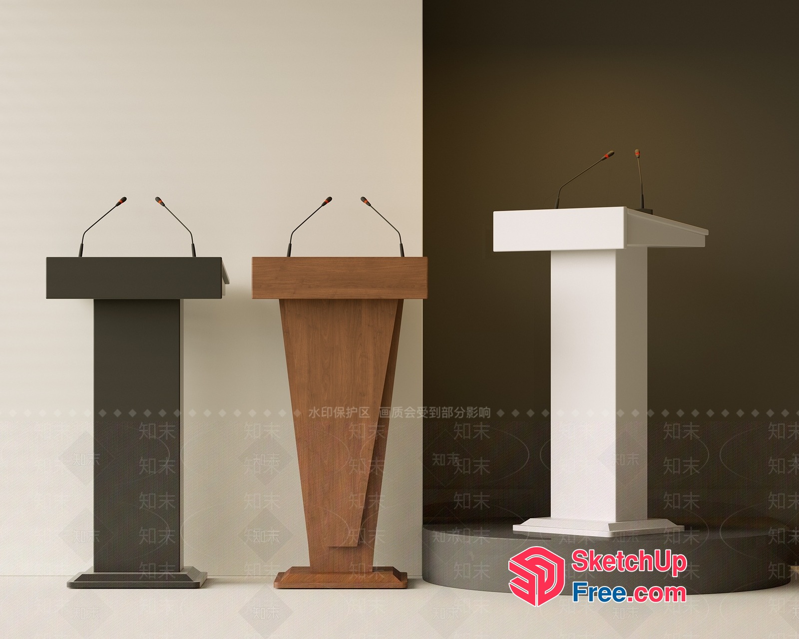 Three Lecterns In A Row 3D SketchUp File