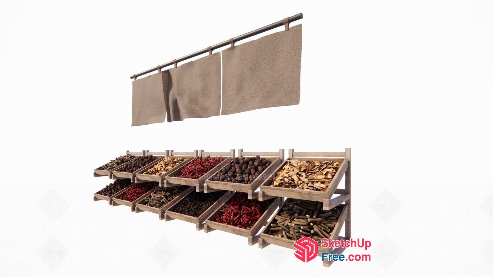 Asian Market Stall With Dried Goods 3D SketchUp File