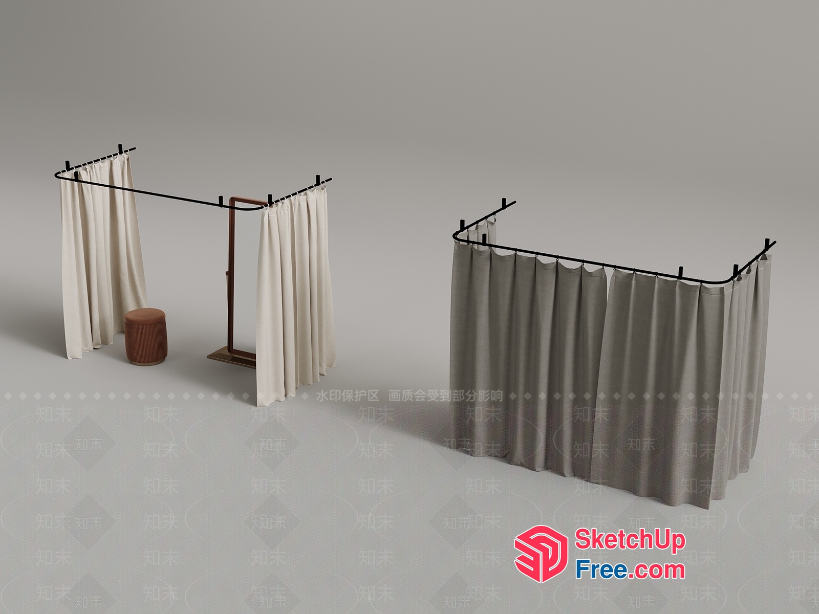 Partition Screen With Hanging Curtains 3D SketchUp File