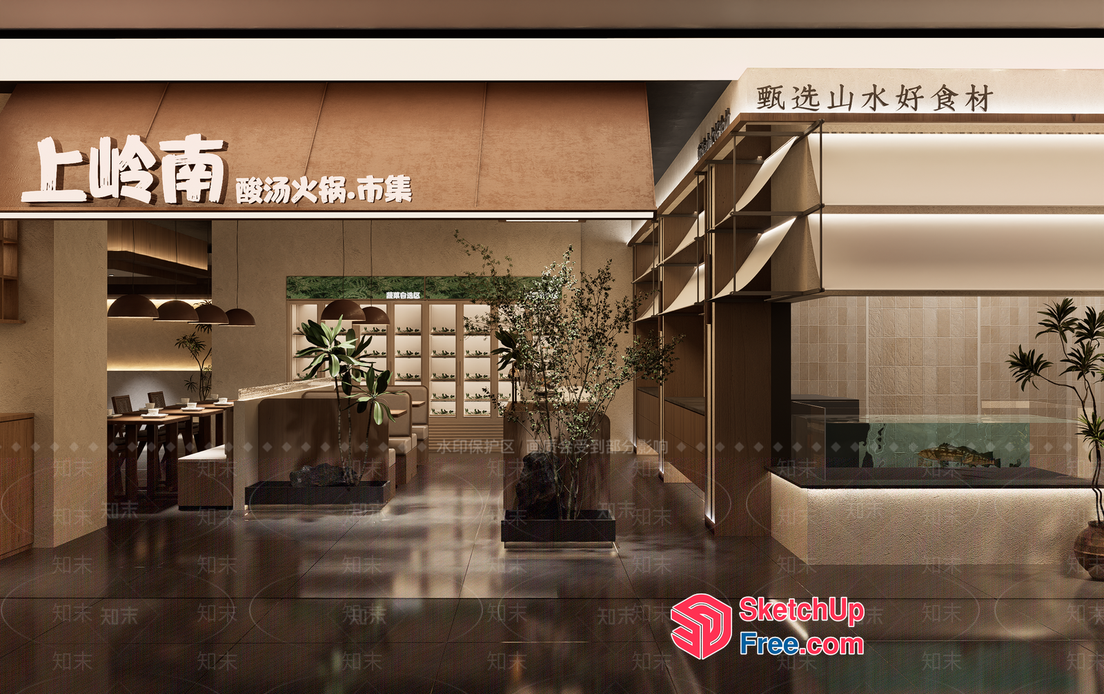 Modern Asian Restaurant Interior 3D SketchUp File