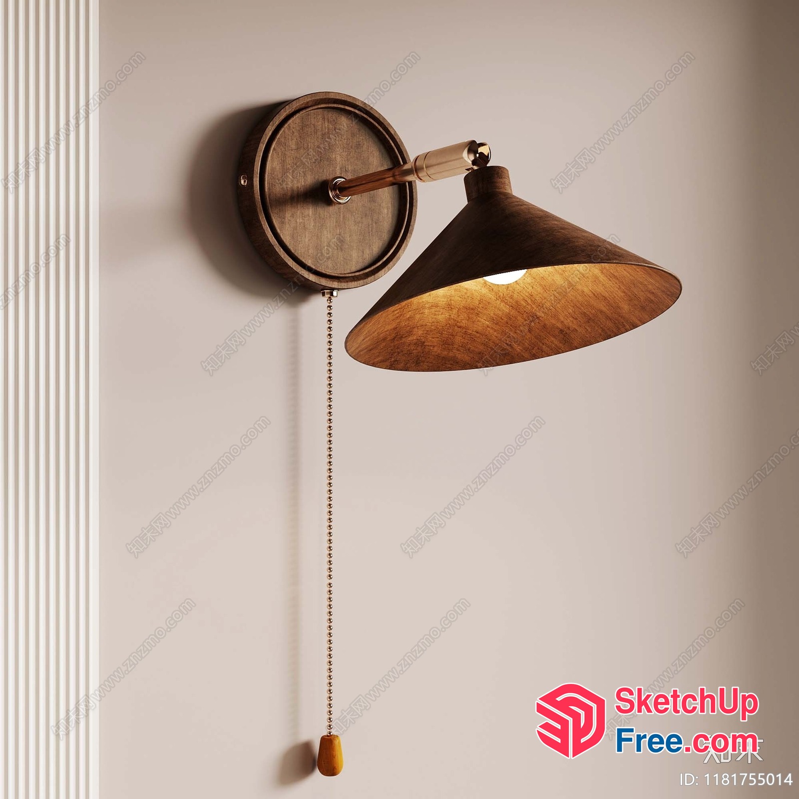 Rustic Wooden Swing Arm Wall Lamp With Adjustable Shade 3D SketchUp File