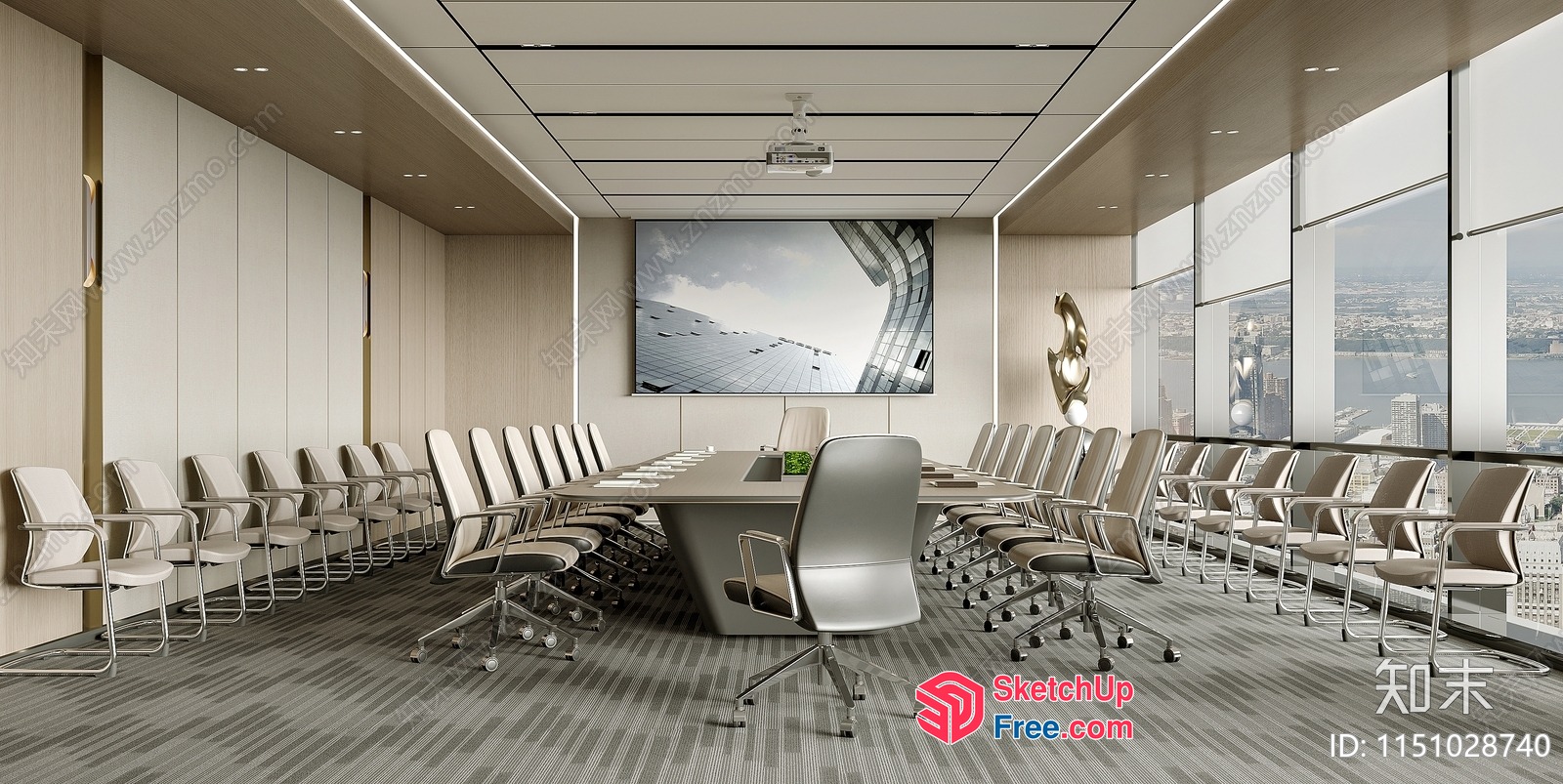 Modern Conference Room With Large Table And Chairs 3D SketchUp File