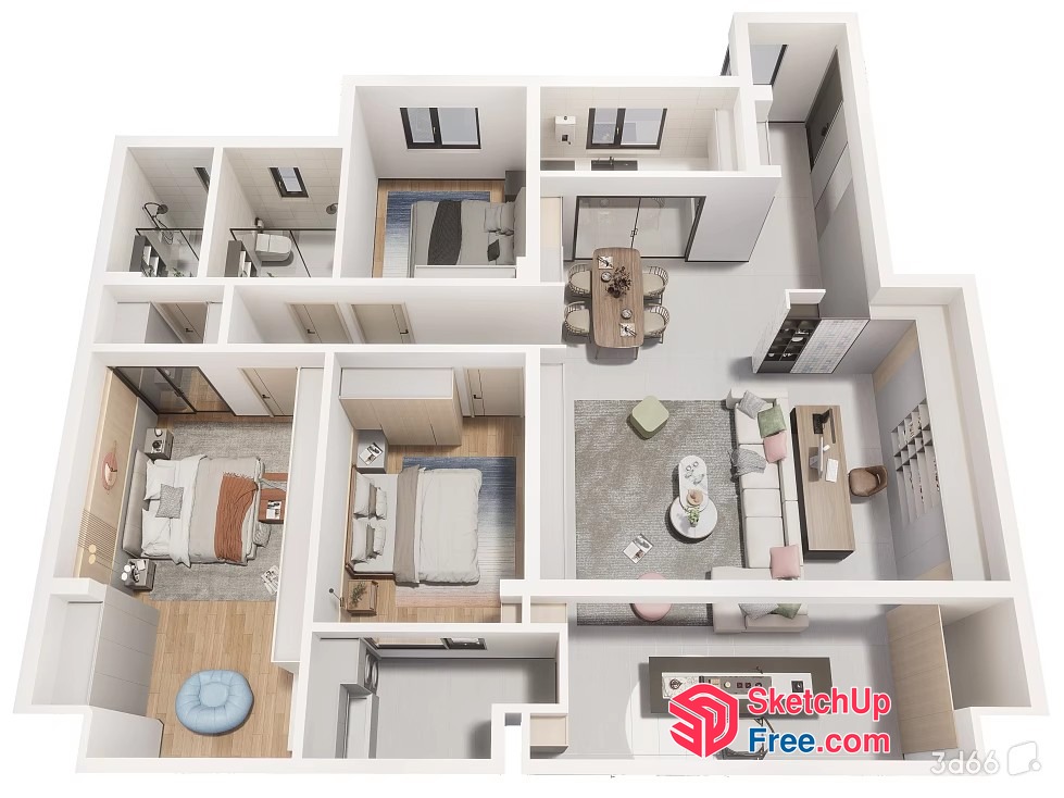 Modern 3D Model Of A Spacious Apartment Plan 3D SketchUp File