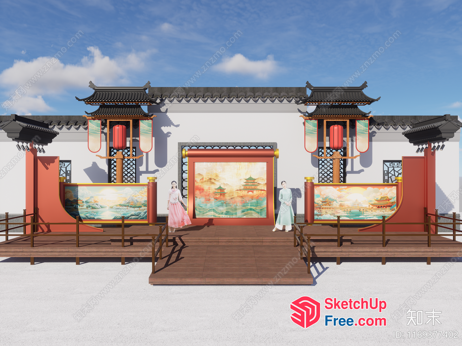 Asian-Inspired Stage Setting With Traditional Chinese Elements 3D SketchUp File