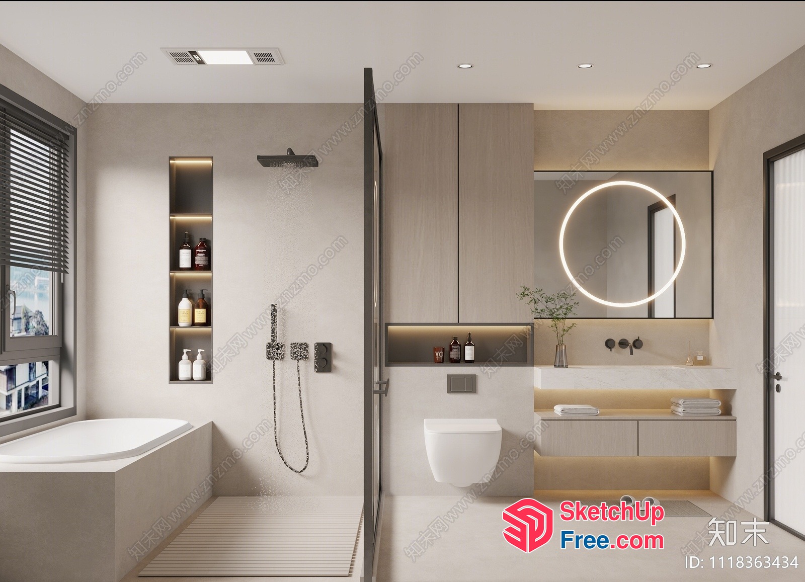 Modern Bathroom With White And Gray Tones 3D SketchUp File