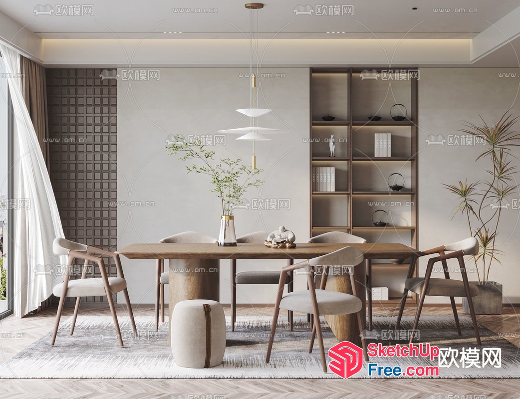 Minimalist Japanese Style Dining Room With Modern Wood Table 3D SketchUp File
