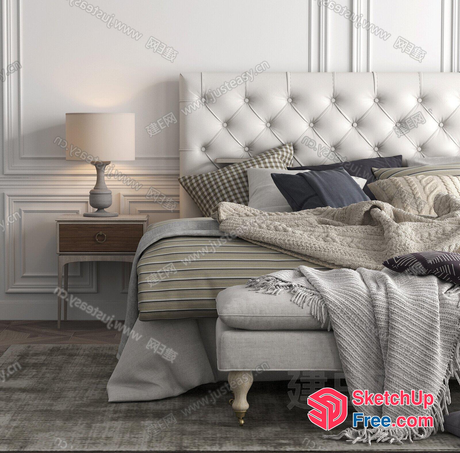 Luxurious Bedroom With Creamy Style And Elegant Decor 3D SketchUp File