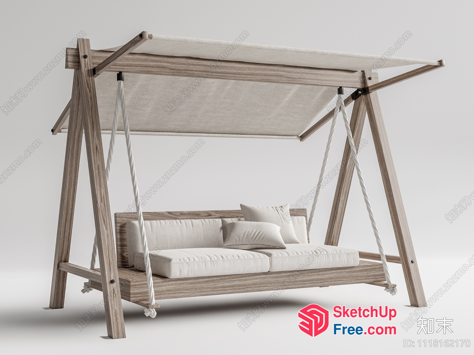 Elegant Wood Swing Sofa With Pillows And Canopy 3D SketchUp File