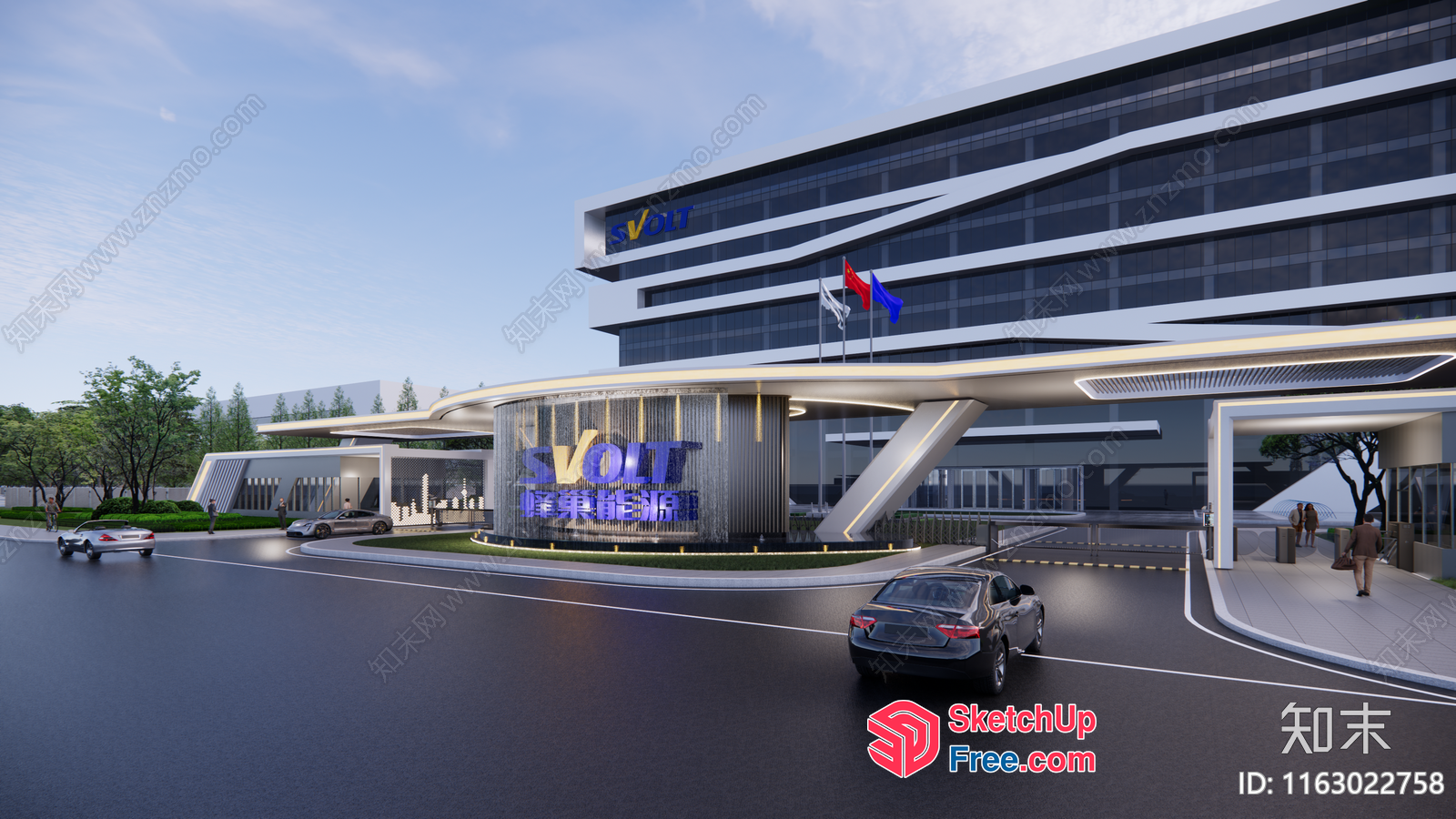 Modern Commercial Street Building With Glass Curtain Wall 3D SketchUp File