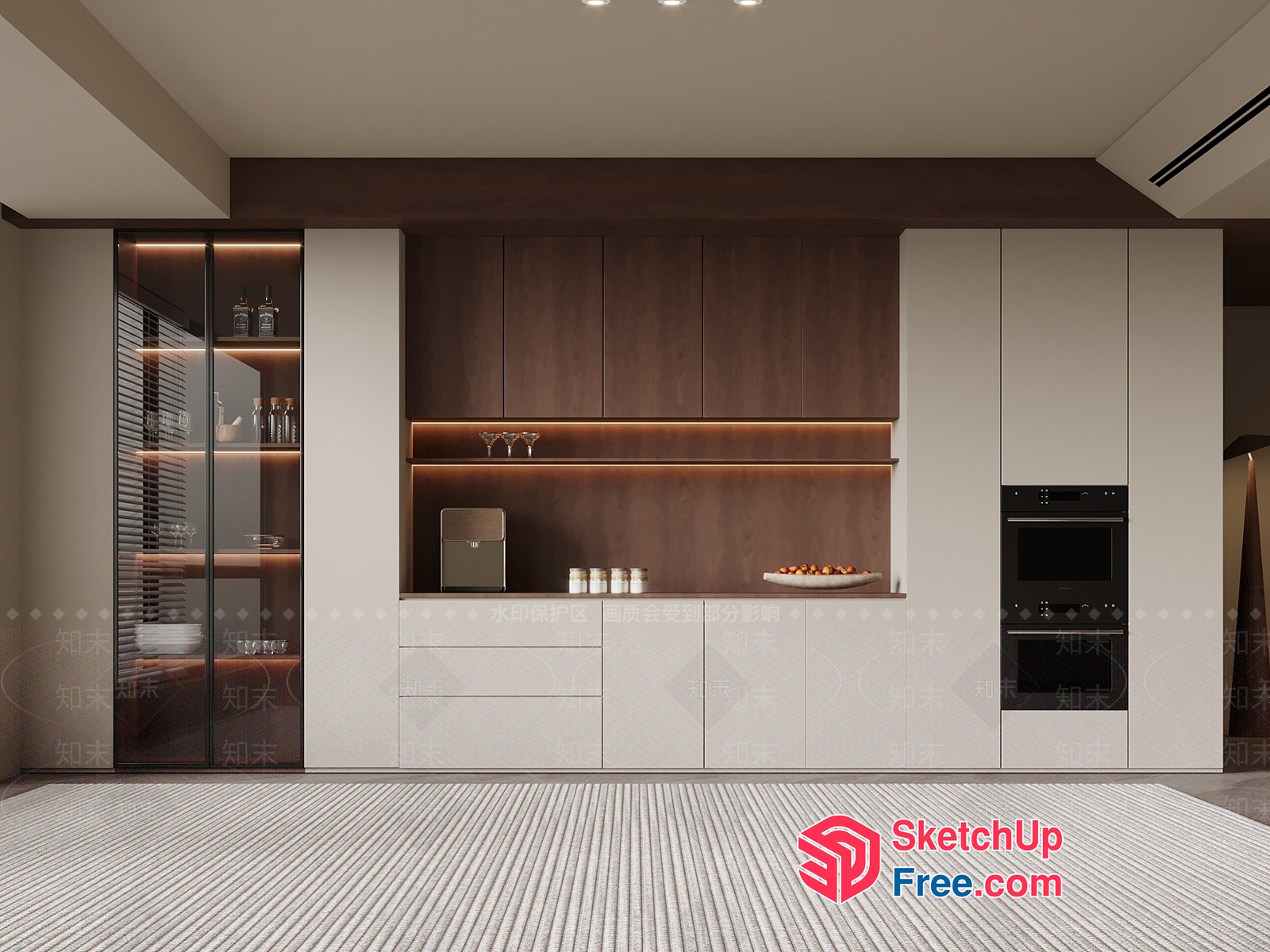 Modern Kitchen With Sleek White And Brown Cabinets 3D SketchUp File