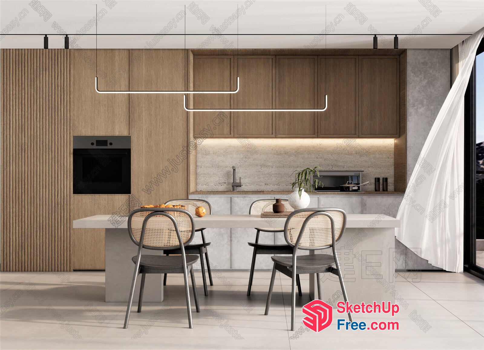 Modern Minimalist Dining Room With Natural Wood Accents 3D SketchUp File
