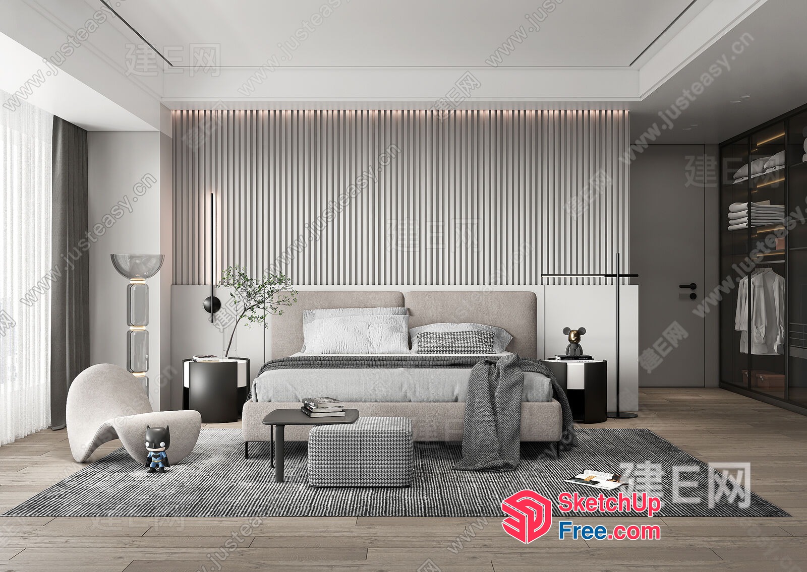 Modern Bedroom Interior With Neutral Color Scheme 3D SketchUp File