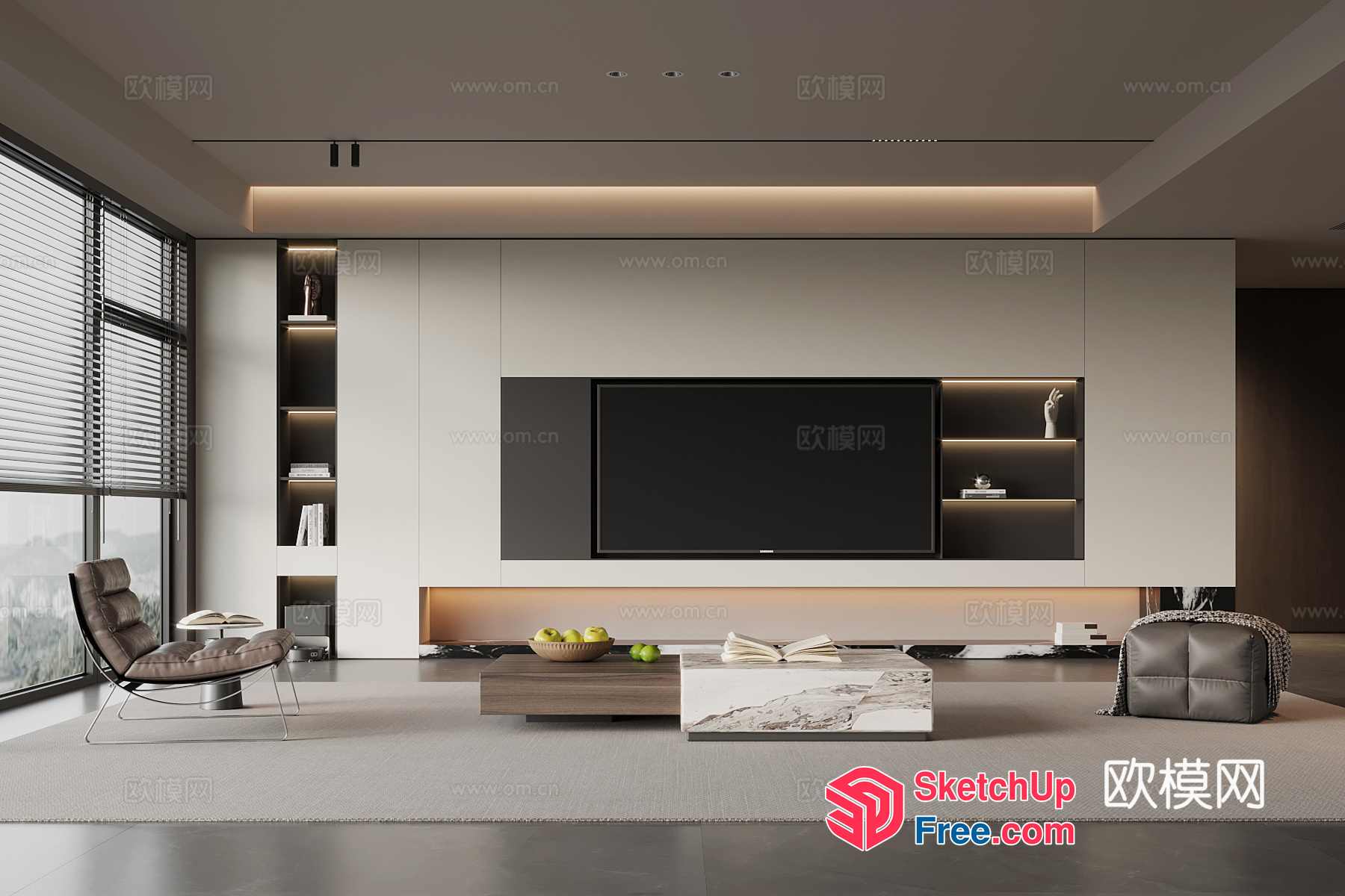 Modern Living Room With Tv And Bookshelf 3D SketchUp File