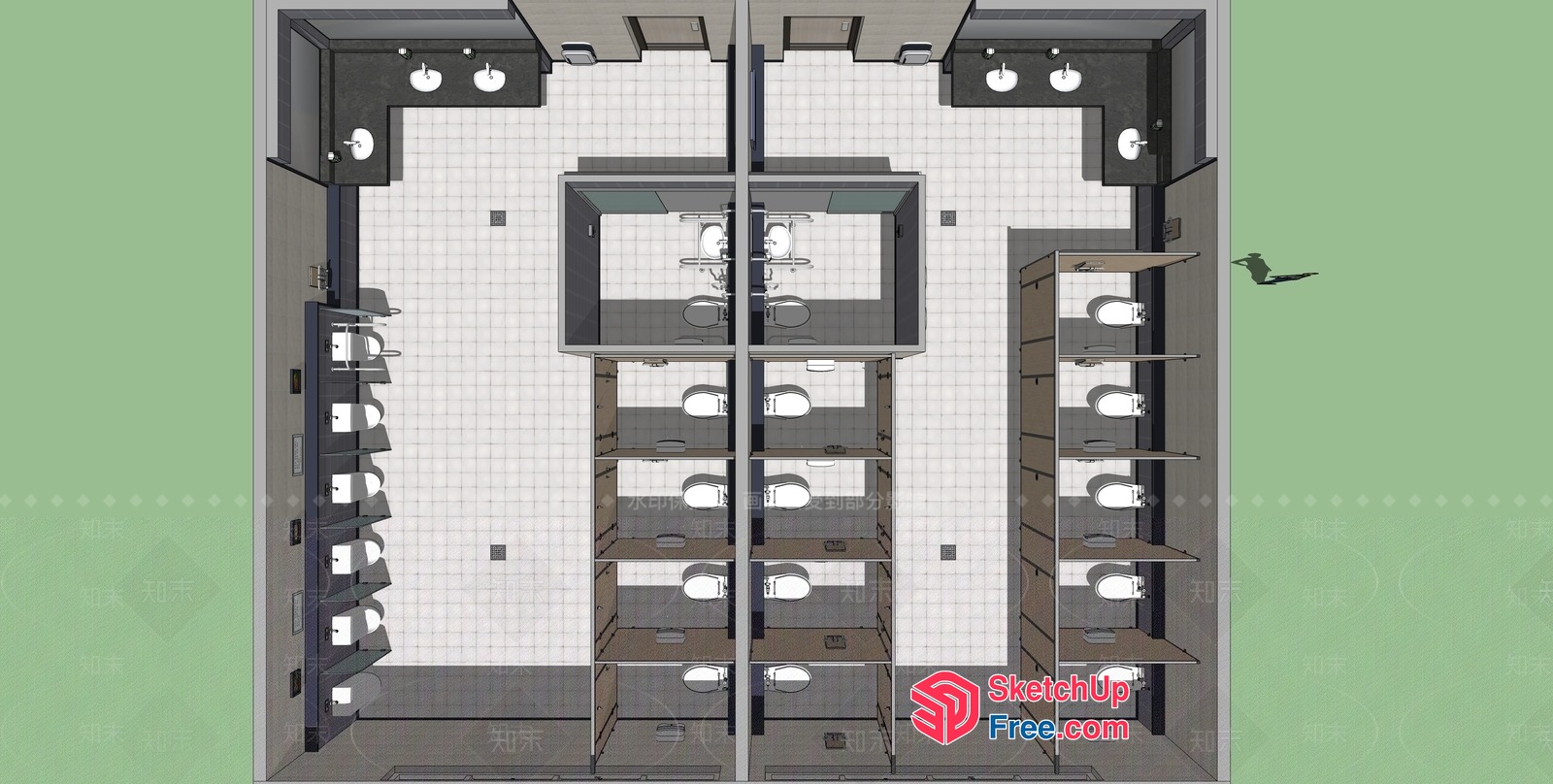 Modern Bathroom Interior Design With Double Sink And Shelves 3D SketchUp File