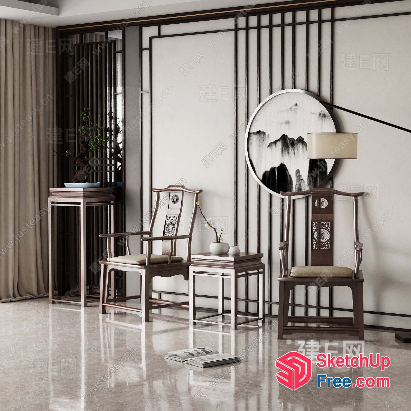 Elegant Japanese-Inspired Living Room With Traditional Furniture 3D SketchUp File