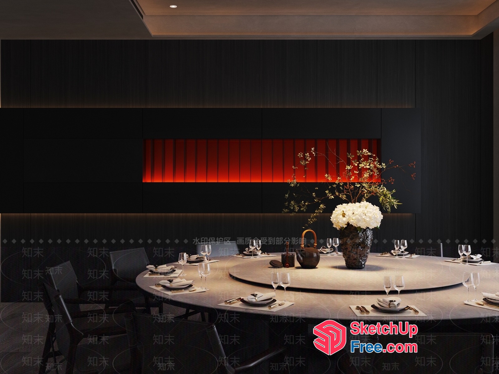 Elegant Round Table Arrangement In A Modern Dining Room 3D SketchUp File