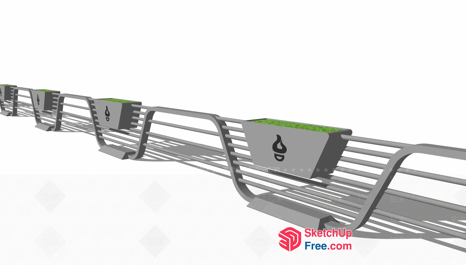 Long Bench With Decorative Planters 3D SketchUp File
