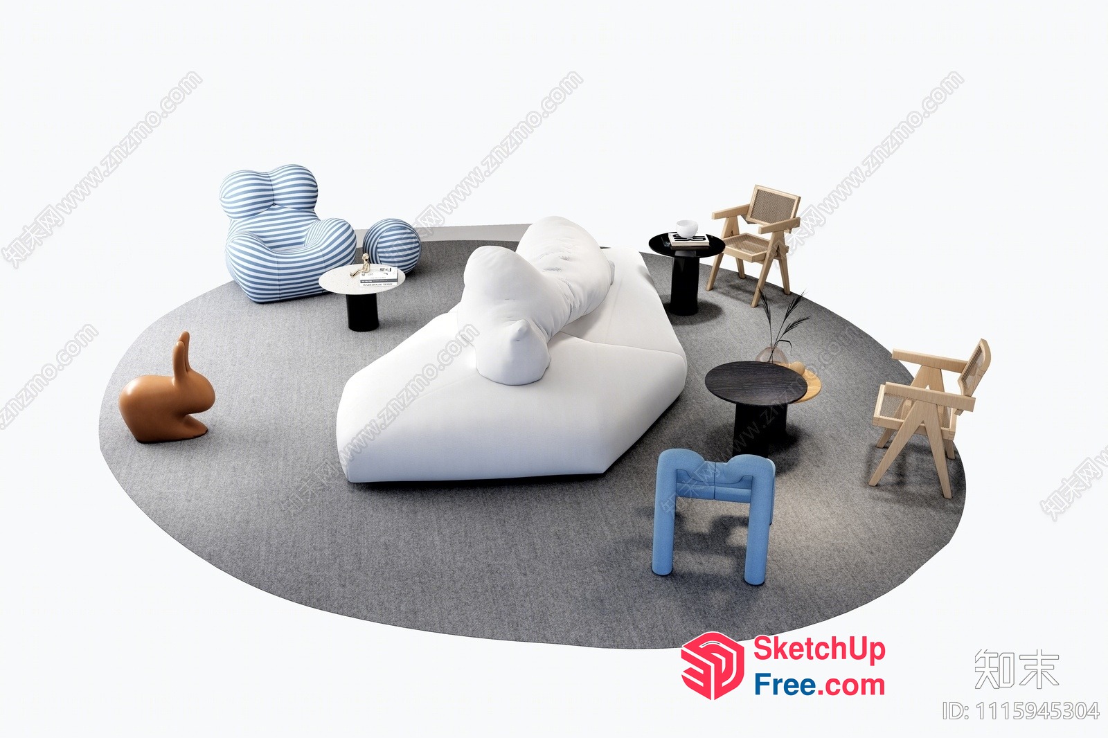 Modern Minimalist Living Room Furniture Arrangement 3D SketchUp File
