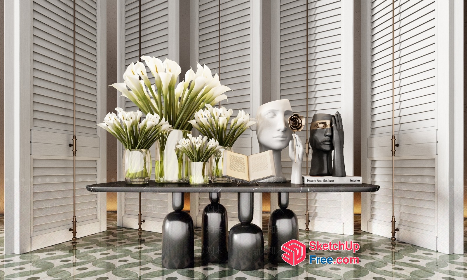 Elegant Interior Decor With White Flowers And Unique Decorations 3D SketchUp File